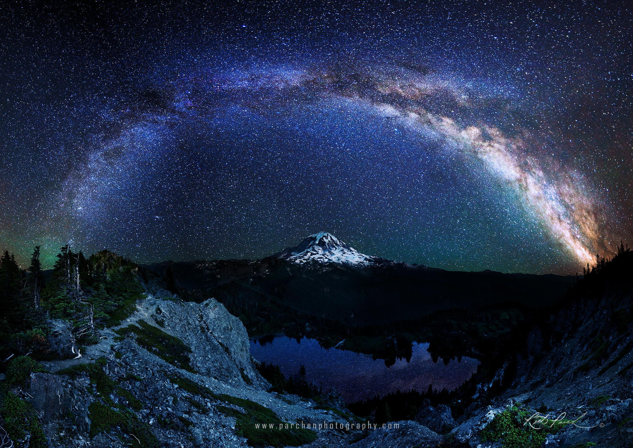 Panoramic Milky Way over Mt. Rainier