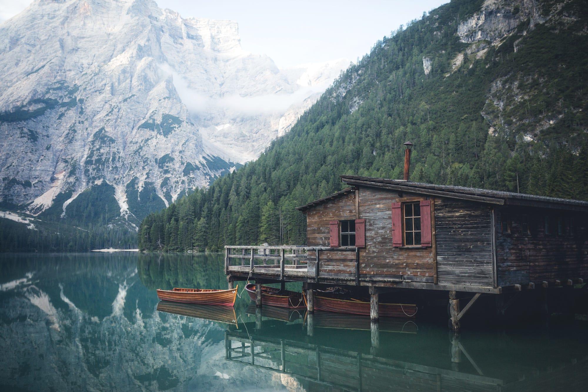 Famous boathouse in the Dolomites.