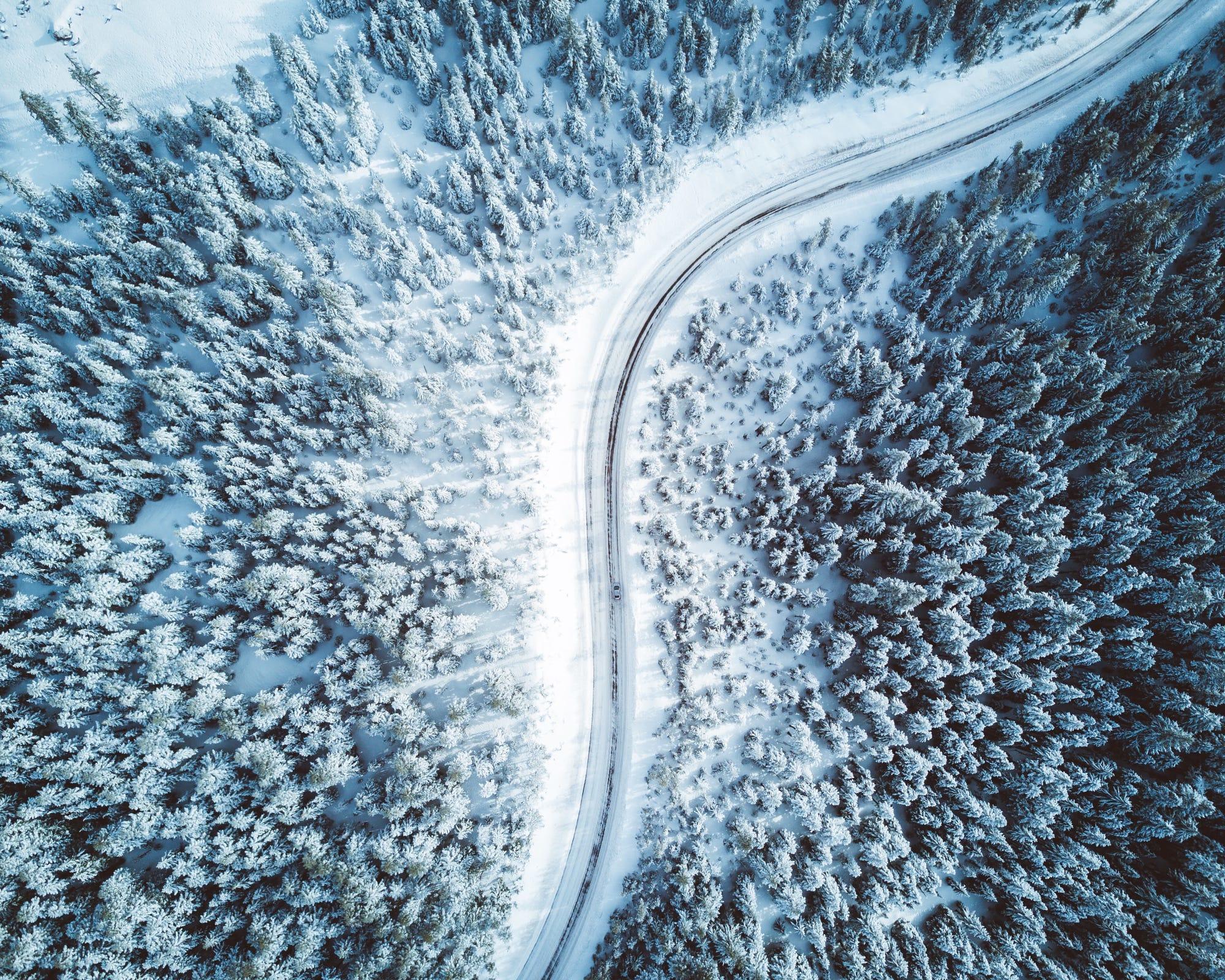 Snowy drive in Oregon