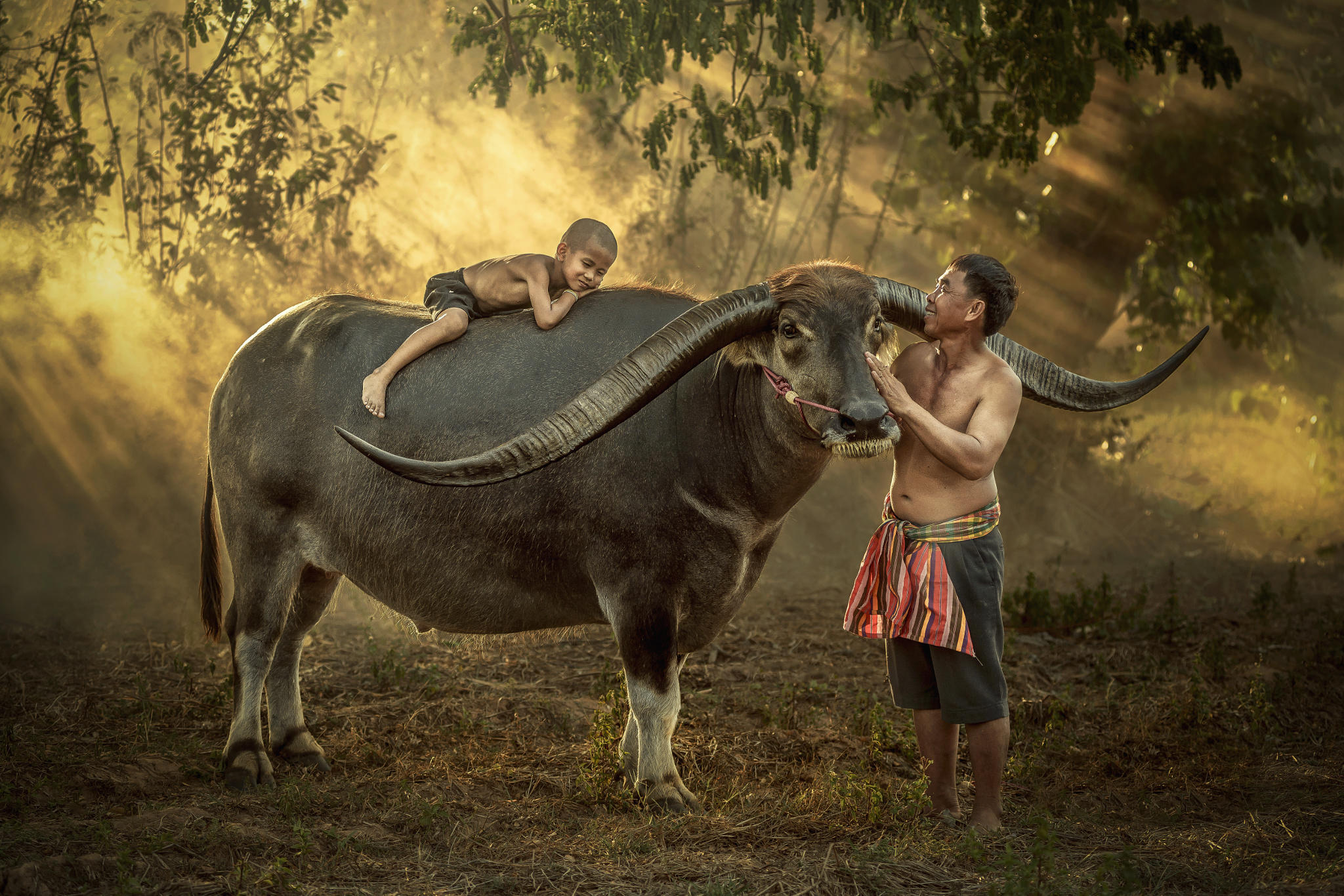 Thailand kid farmer sleeping happily.