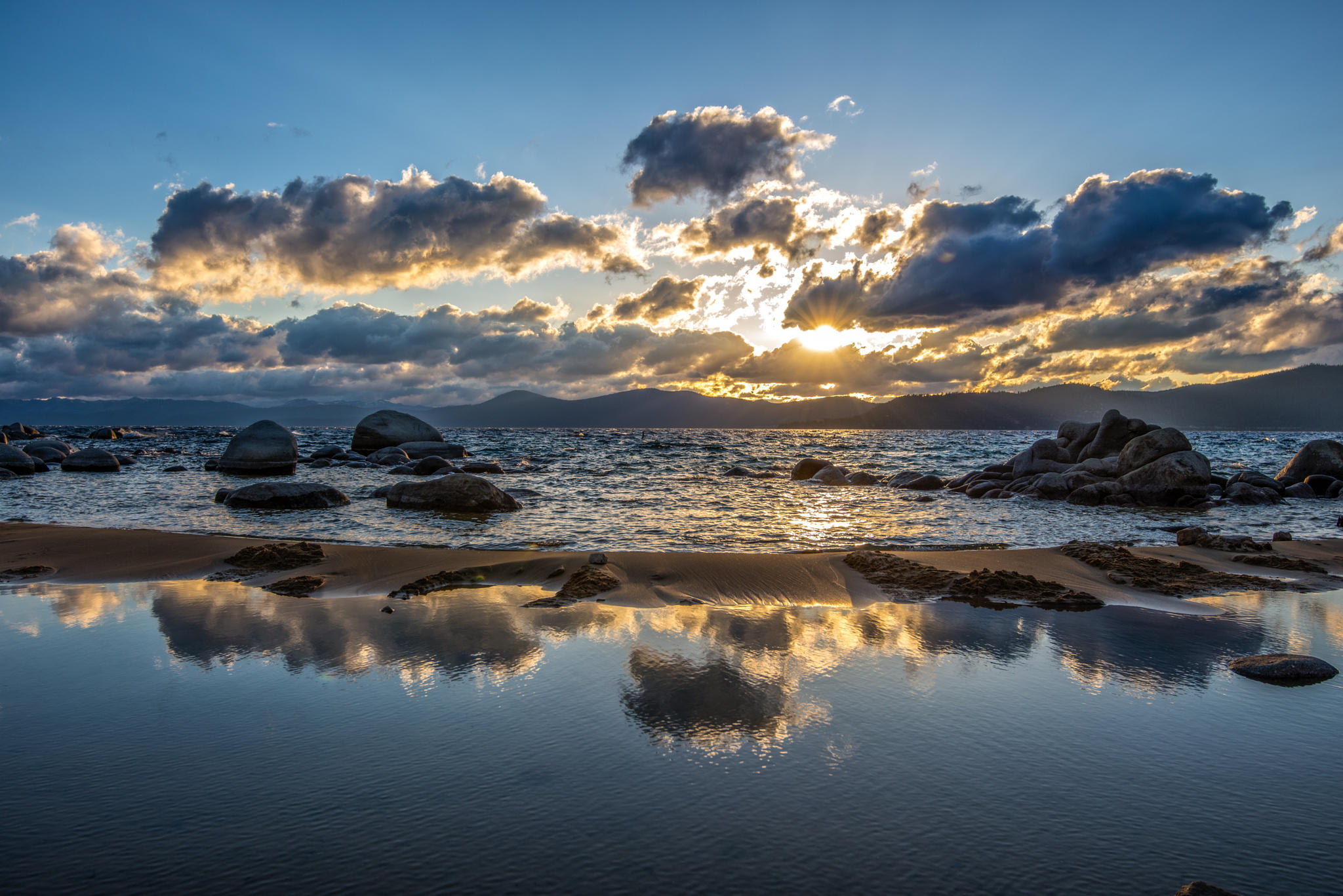 Sundown at Sand Harbor Lake Tahoe.