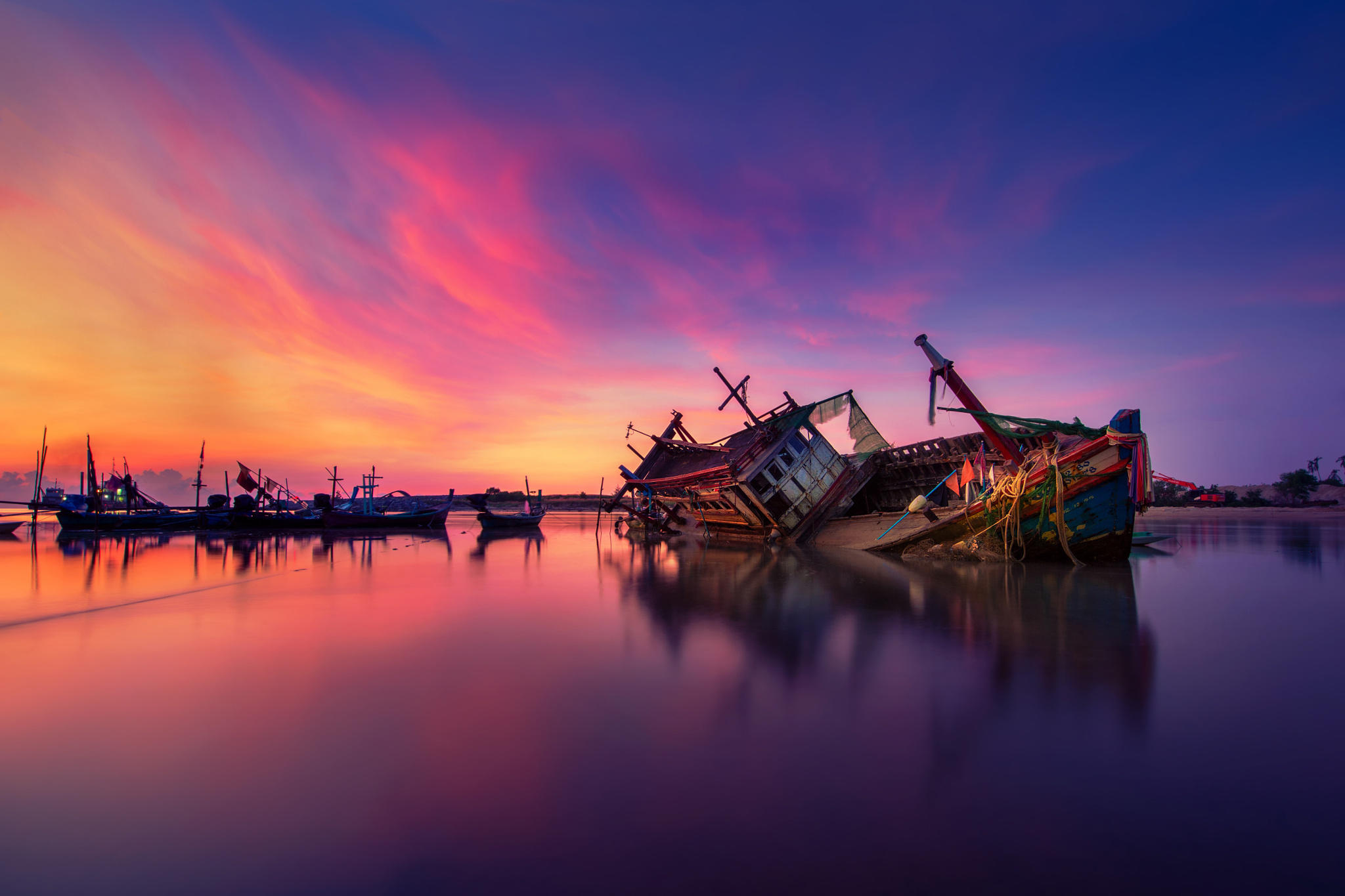 A Broken Boat in Twilight