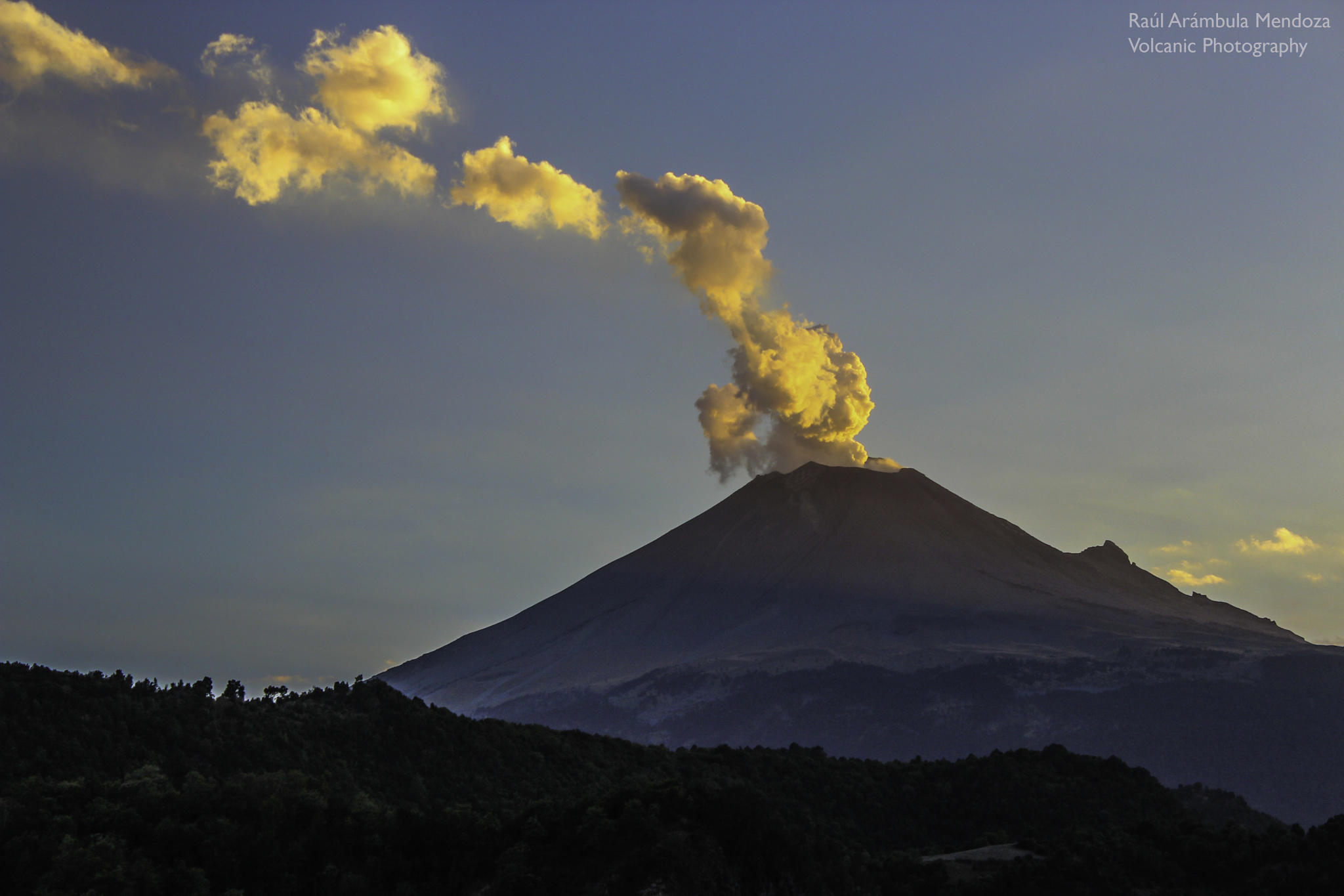 Volcano at sunset