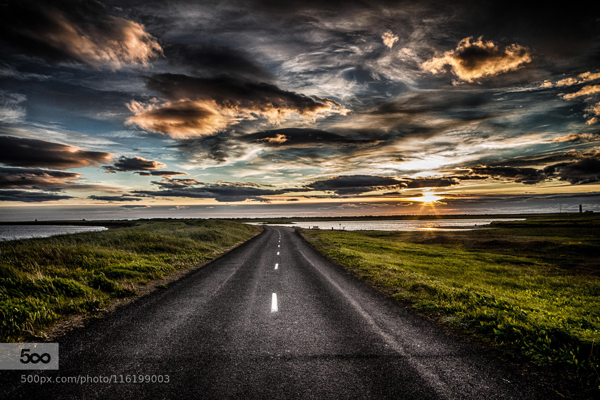 Sunny road in Iceland