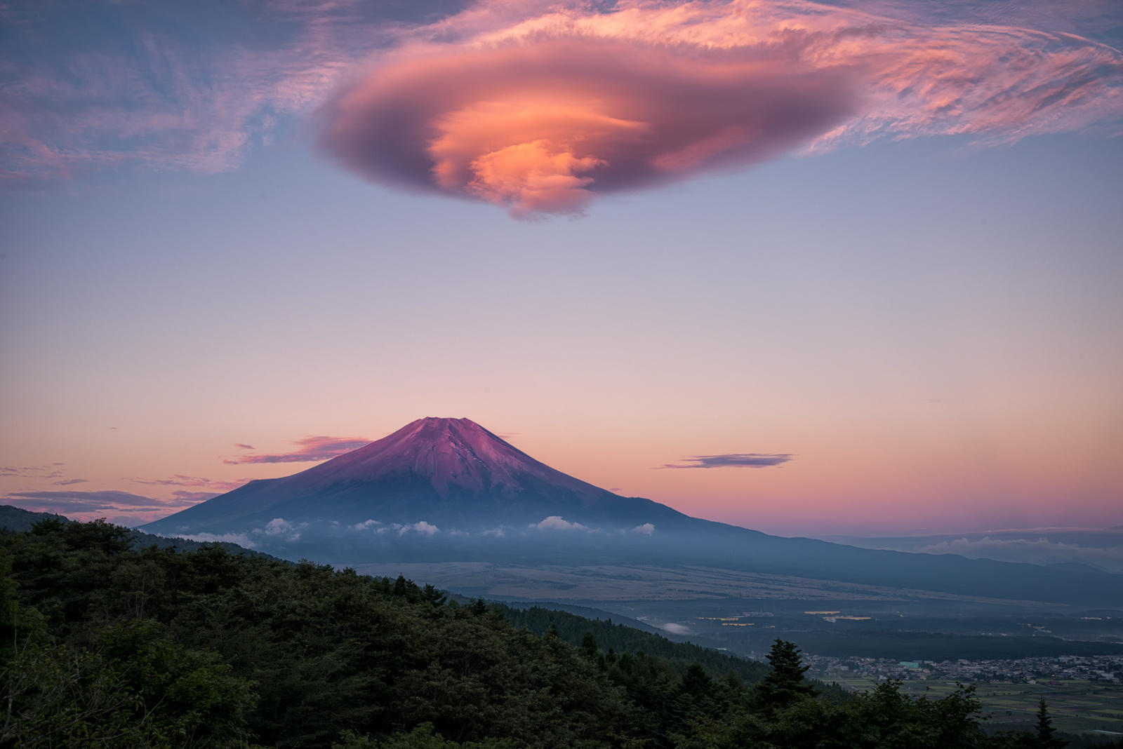 Red Fuji with Red Lenticular Clouds