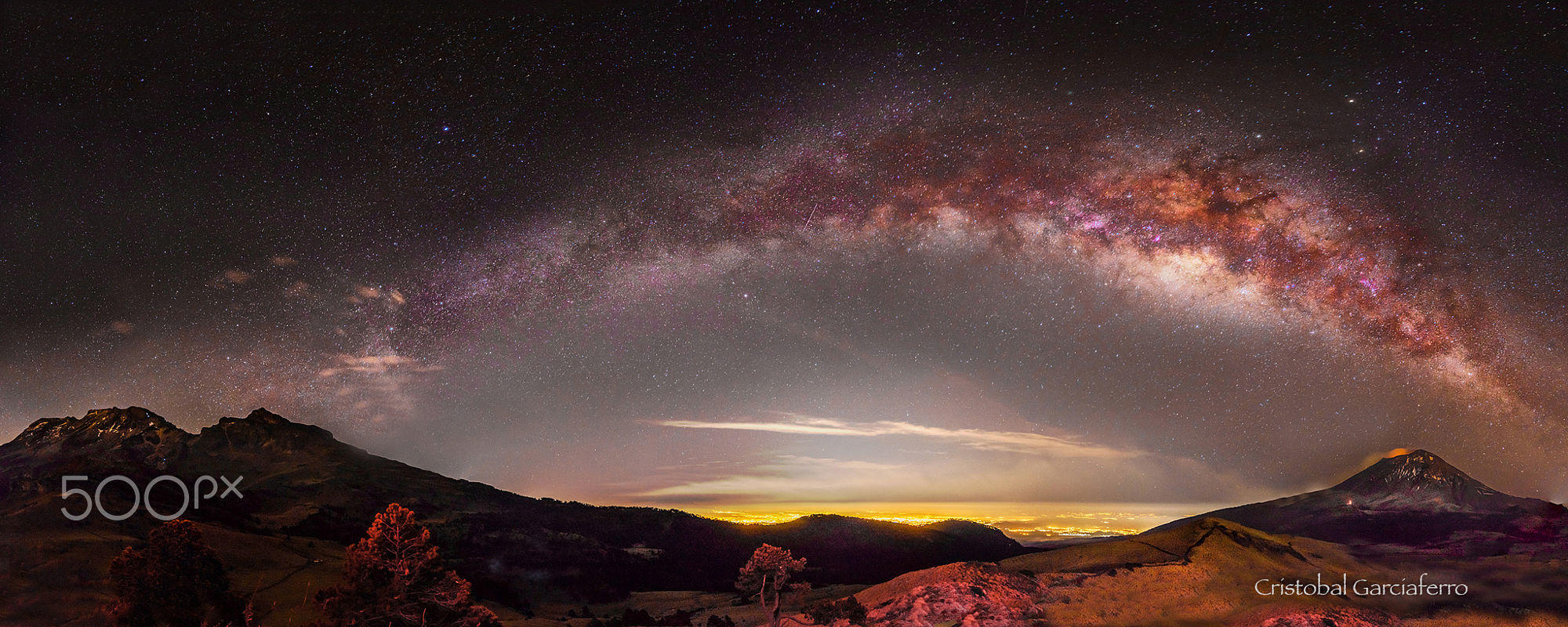 Milky way between  the volcanoes