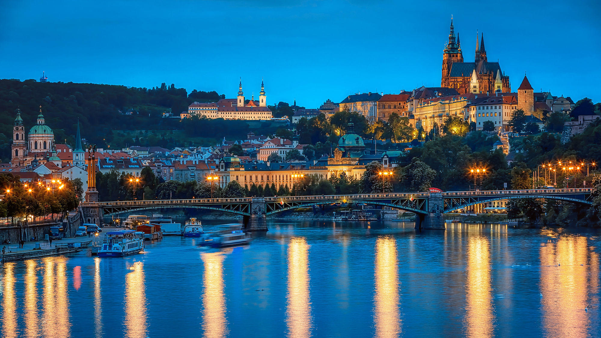Evening, bright lights, beautiful Prague