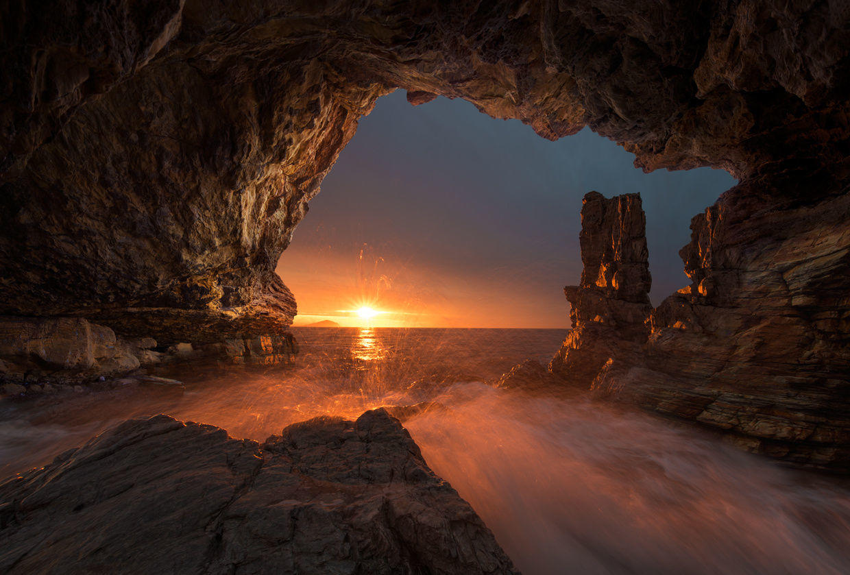 The cave in the sunset