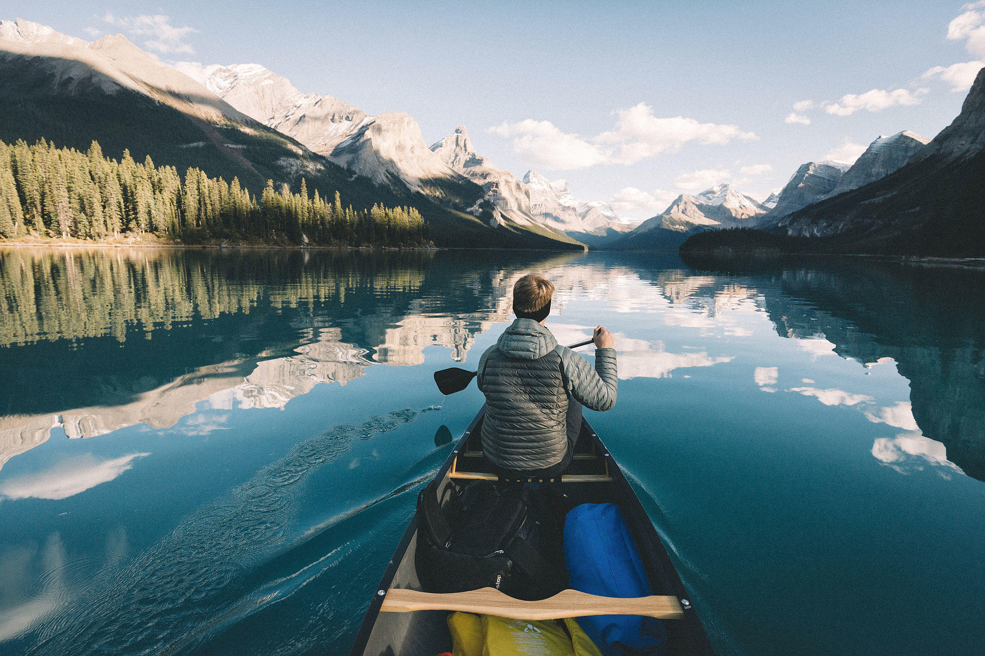 Paddling Maligne Lake.