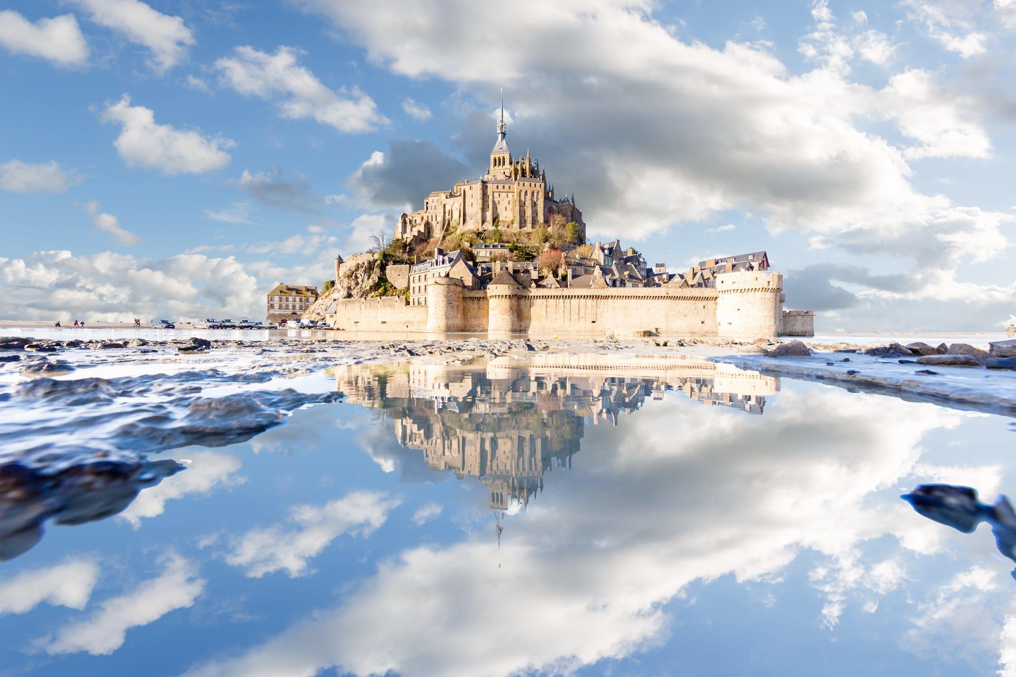 Mont Saint-Michel puddle mirrored
