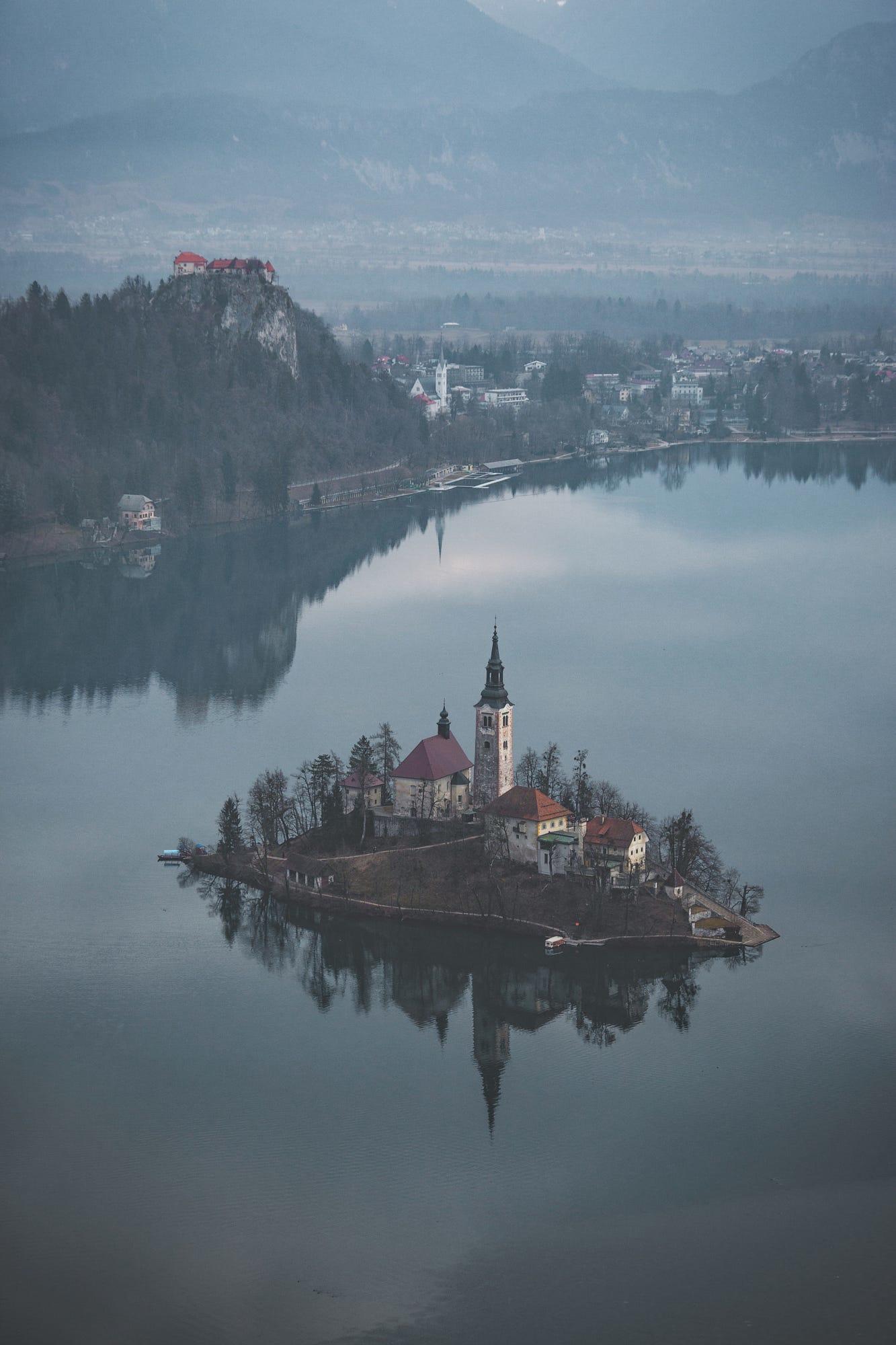 Gloomy mornings at lake Bled.