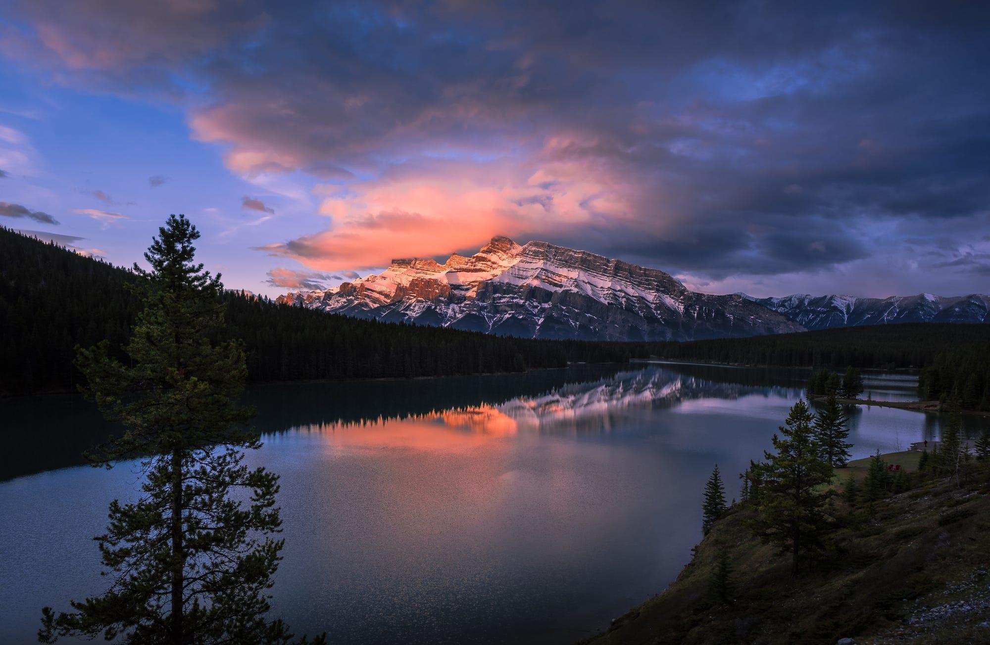 Turbulent morning sky at Mt. Rundle