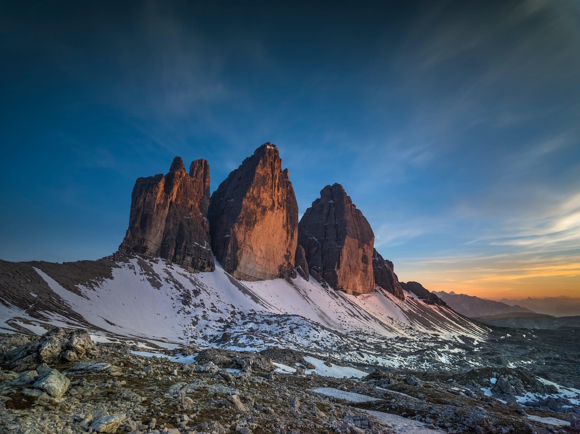 Sunset. Tre Cime di Lavaredo.